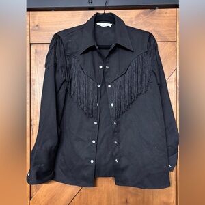 Black Fringe Button-Up Shirt